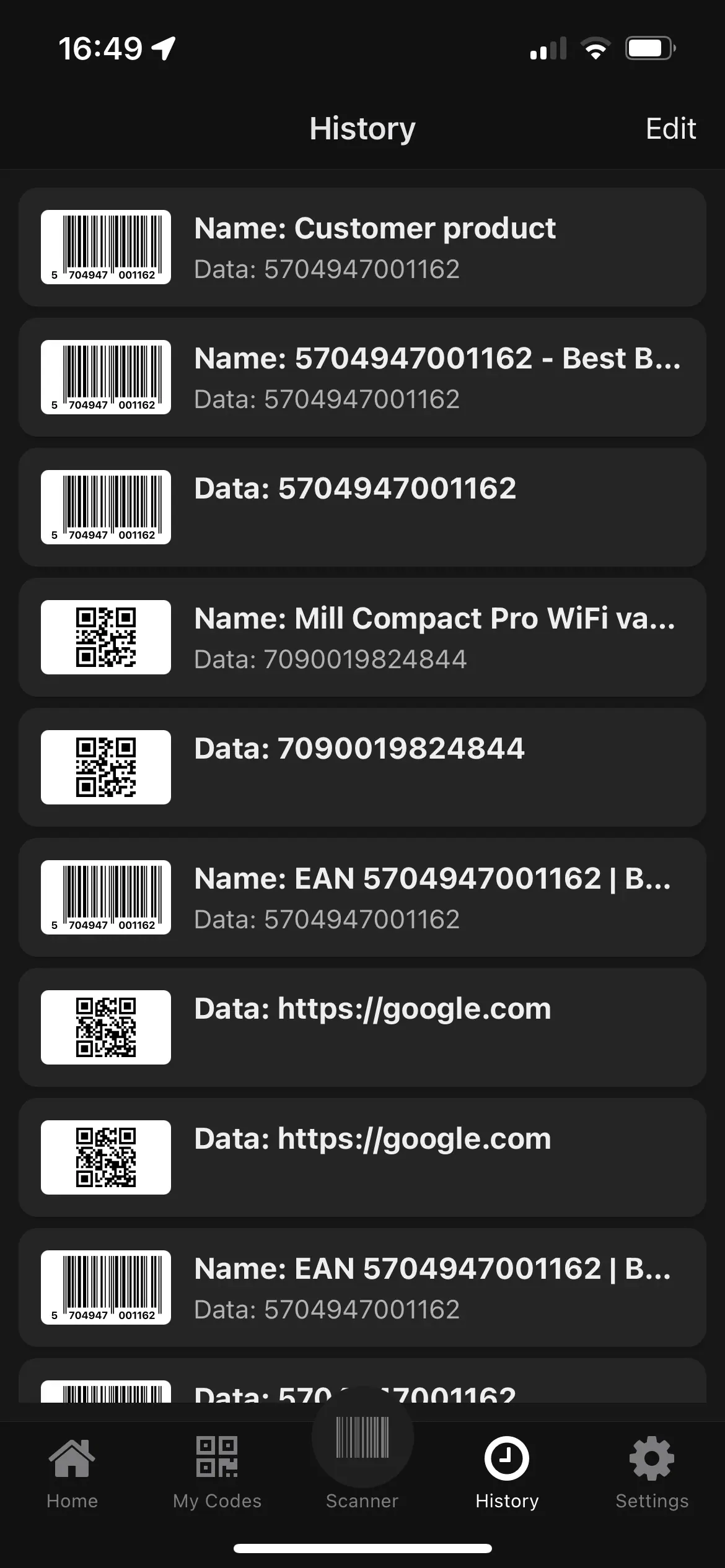 Screenshot of application