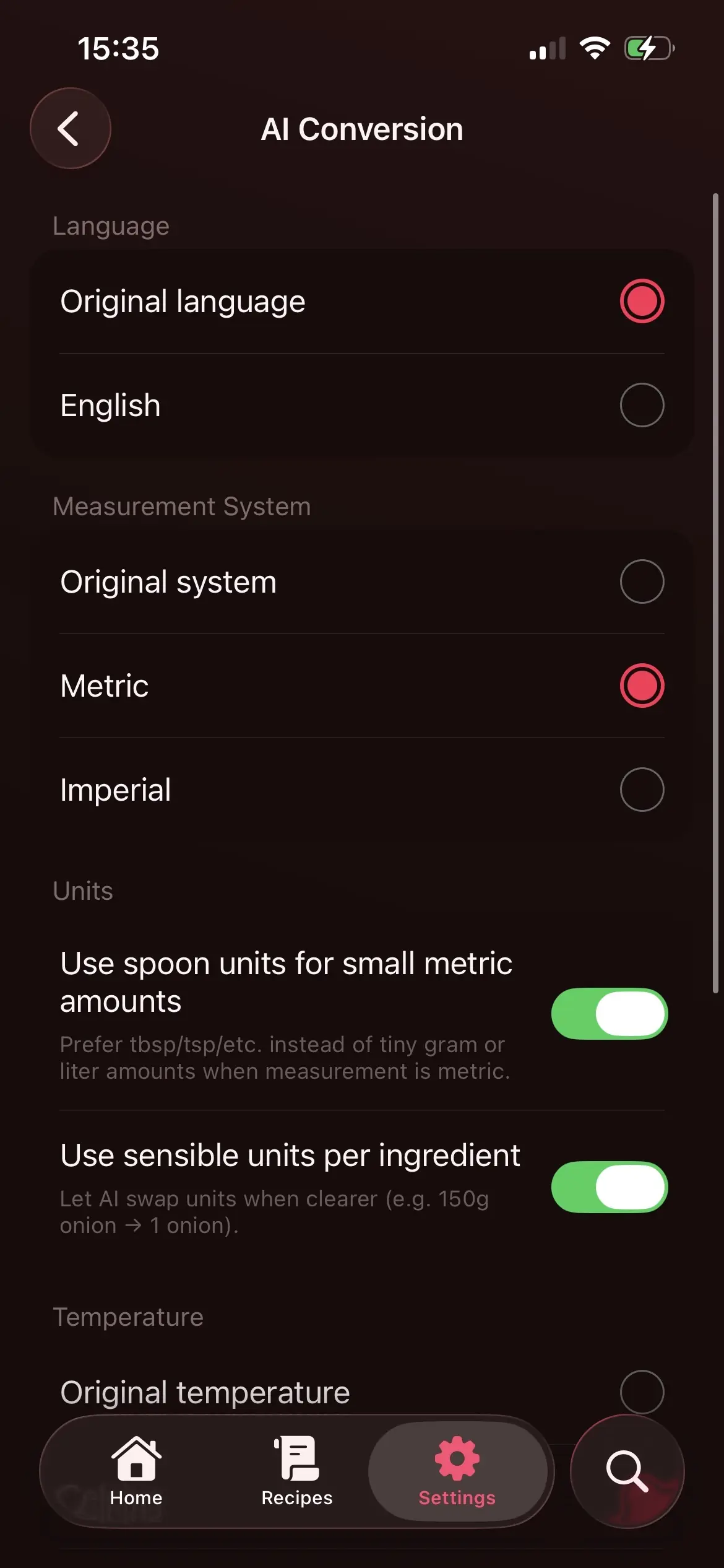Screenshot of application